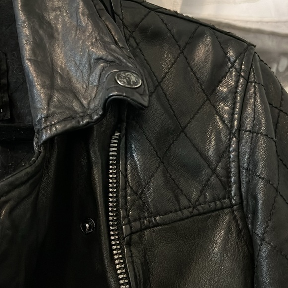 ALL SAINTS | Cropped Leather Biker Jacket Size 12 - Picture 3 of 4